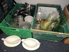TWO TRAYS OF KITCHEN GLASS & KITCHENWARE