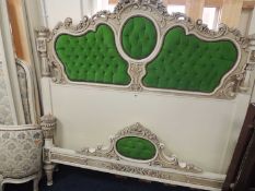 ITALIAN PAINTED CARVED & UPHOLSTERED DOUBLE BED