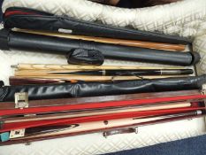 ASSORTMENT OF SNOOKER & POOL CUES, including BCE custom cue Provenance: private collection Cheshire