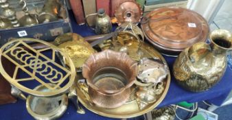 ASSORTED ANTIQUE BRASS & COPPERWARE, including Chinese censer with Ming mark, bed warming pan,
