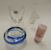 SCANDINAVIAN STYLE GLASS BOWL, engraved with John Dory, and three further decorative glass items (