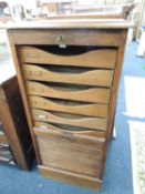 OAK TAMBOUR FRONTED FILING CABINET, with working key, 103 (h) x 48cms (w)