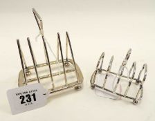 SILVER FOUR-DIVISION TOAST RACK, Birmingham 1927, 39g, and an Art Deco style silver-plated toast