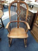 VICTORIAN ASH & ELM HIGH BACK WINDSOR ROCKING CHAIR Provenance: private collection Conwy