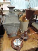 COPPER VICTORIAN STYLE HALL LANTERN, along with retro hanging six-branch light, stoneware flagon,