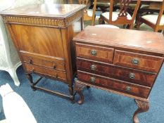 GEORGE V MAHOGANY SEWING CABINET, 83 (h) x 54cms (w), mahogany small chest of drawers, 54 (w) x