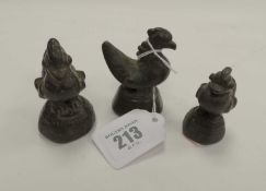 THREE BURMESE BRONZE OPIUM WEIGHTS, largest 6.5cms