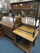 GEORGE V OAK LOWBOY, William and Mary style, 69 (h) x 66cms (w), and a barley twist oak two-tier