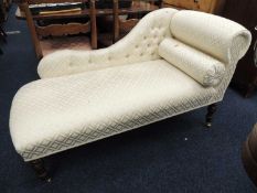 MODERN SMALL FABRIC UPHOLSTERED CHAISE LONGUE, 130cms (l) Provenance: private collection Cheshire