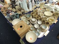 QUANTITY OF POTTERY / STONEWARE TABLEWARE, contained on four trays Provenance: private collection