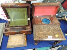 ANTIQUE SARCOPHAGUS SHAPED MAHOGANY TEA CADDY, with twin compartments, along with a primitive wooden