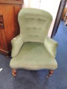 VICTORIAN GREEN FABRIC UPHOLSTERED NURSING CHAIR Provenance: private collection Conwy