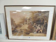 19TH CENTURY ITALIAN SCHOOL watercolour - planning an attack, unsigned, 38 x 52cms