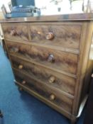 VICTORIAN FLAME MAHOGANY CHEST OF DRAWERS, 127 (h) x 121cms (w)