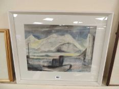 MERYL WATTS (1910-1992) watercolour - Borth y Gest ‘harbour’ near Porthmadog, with Cnicht and the