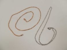 9CT GOLD FINE CURB LINK TWIST NECKLACE, 49cms (l), 1.3g, and similar 9ct white gold necklace, 1.