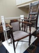 FURNITURE PARCEL, comprising American style spindle back side chair, Edwardian stained beech bow
