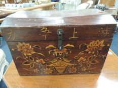 CHINESE PAINTED WOODEN CHEST, late 19th / early 20th century, 30 (h) x 43.5 (w) x 27.5cms (d)