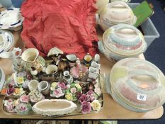 ASSORTED CERAMICS, including Toby jugs, flower posies, and trio of studio pottery lidded casserole