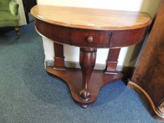 VICTORIAN MAHOGANY DEMILUNE WASHSTAND, 91cms (w)
