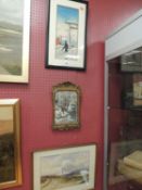 JAPANESE WOODBLOCK PRINT - setting winter sun, 37 x 15.5cms, ENGLISH SCHOOL watercolour - moorland