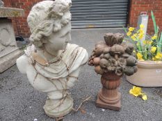 RECONSTITUTED STONE BUST OF APOLLO, 76cms (h), and terracotta coloured reconstituted stone garden