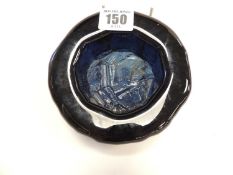 SWEDISH RUDA GLASBRUK COBALT SHALLOW GLASS BOWL, woodchip textured, c. 1960s, 12cms (diam.)