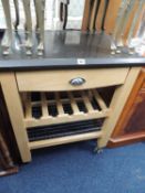 MODERN BEECH & COMPOSITE STONE TOPPED KITCHEN WORKSTATION, 87 (h) x 70cms (w) Provenance: private