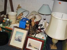ASSORTED HOUSEHOLD ITEMS, including lighting and planters (2 boxes)