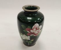 JAPANESE CLOISONNÉ SHOULDERED SMALL VASE, with deep green ground, 12.5cms (h)