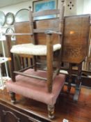 VICTORIAN ROSEWOOD & INLAID SUTHERLAND TABLE, along with an upholstered footstool, and a child's