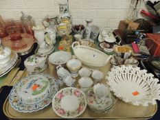 TWO TRAYS ASSORTED CERAMICS including pair of Dresden vases, Masons ironstone jug etc.