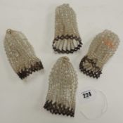 FOUR DECORATIVE LATE VICTORIAN ORNAMENTS, moulded glass & beaded basket form