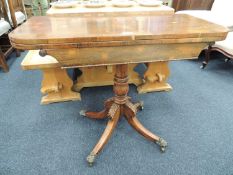 REGENCY ROSEWOOD FOLDING PEDESTAL CARD TABLE c. 1815-25, 92cms (w)