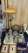 ASSORTED PLATED WARES AND OTHER ITEMS, including pair of silhouettes, reproduction globe, various