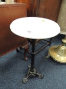 VICTORIAN CAST IRON & WHITE MARBLE TOPPED JARDINIERE STAND, 61cms (h)