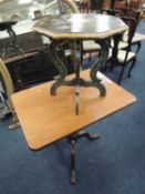 VICTORIAN MAHOGANY TILT-TOP PEDESTAL TRIPOD TABLE, and a decorative floral painted octagonal