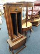 FURNITURE PARCEL, comprising two mahogany leather topped hall tables, CD tower, and small oak drop-