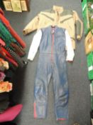 CHAMPION BLUE & WHITE MOTORCYCLE LEATHERS and Arctic Storm weatherproof jacket (2)