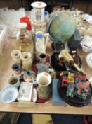 VARIOUS CURIOS & SOUVENIRS, including table globe and parcel of mixed ceramics