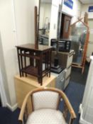 EDWARDIAN MAHOGANY & INLAID BOW BACK CHAIR, Art Deco chromed and ebonised standard lamp, cheval