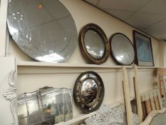 DECORATIVE 1950s CIRCULAR WALL MIRROR, 66cms (diam.), 1930s triptych wall mirror, two gilt framed