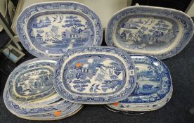 ASSORTED STAFFORDSHIRE BLUE & WHITE TRANSFERWARE PLATTERS Provenance: private collection Shropshire