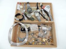 ASSORTMENT OF COSTUME JEWELLERY & FASHION WRISTWATCHES, including small amount of silver jewellery