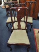 SET OF FOUR QUEEN ANNE STYLE MAHOGANY SLAT BACK DINING CHAIRS
