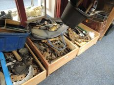 QUANTITY OF MIXED ENGINEERING & OTHER TOOLS, including Wolfcraft drill stand, three toolboxes,