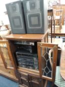 DARK OAK STEREO CABINET containing Sony stereo separates with speakers