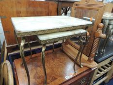NEST OF TWO ONYX & BRASS OCCASIONAL TABLES, and a pine dressing table mirror (3) Provenance: East