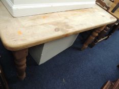 VICTORIAN STYLE PINE KITCHEN TABLE, 77 (h) 137 (w) x 76cms (d)