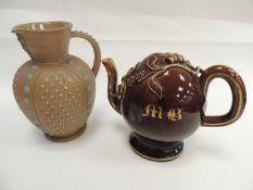 DOULTON LAMBETH SILICON STONEWARE JUG, with masked spout, and a Rockingham style treacle glazed